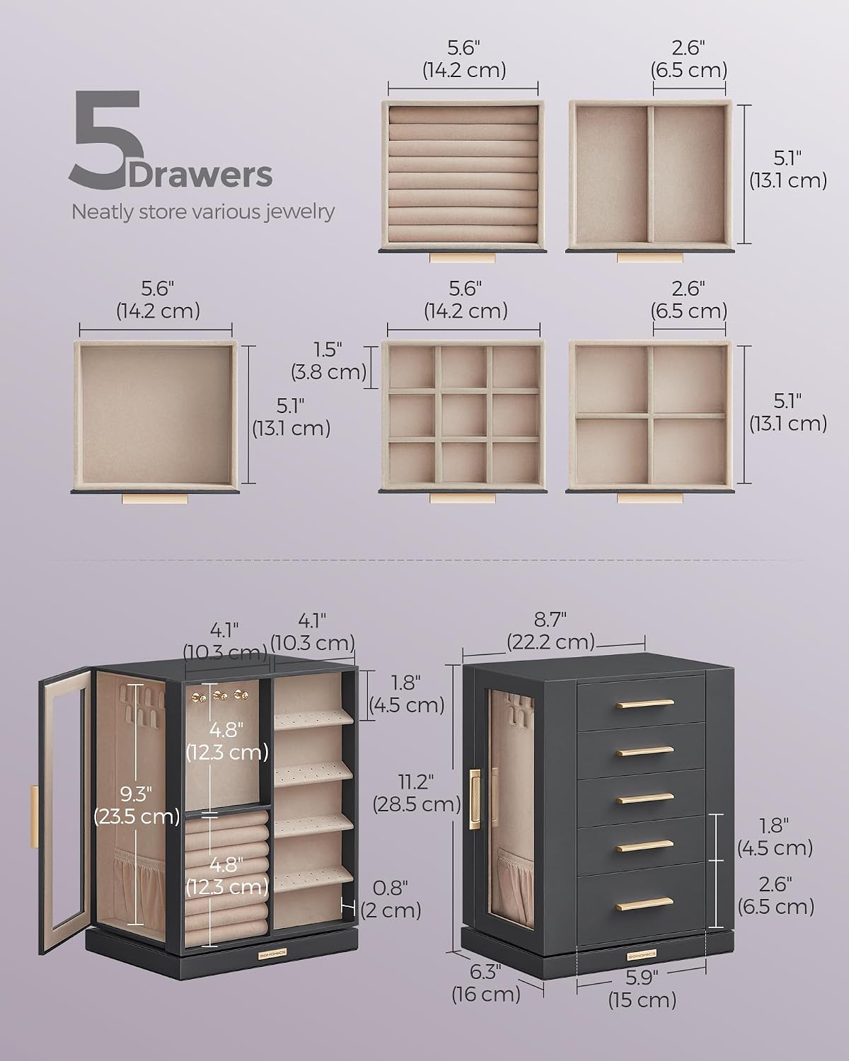 SONGMICS GISELLA Collection UJBC170G01 - Joyero organizador girator...