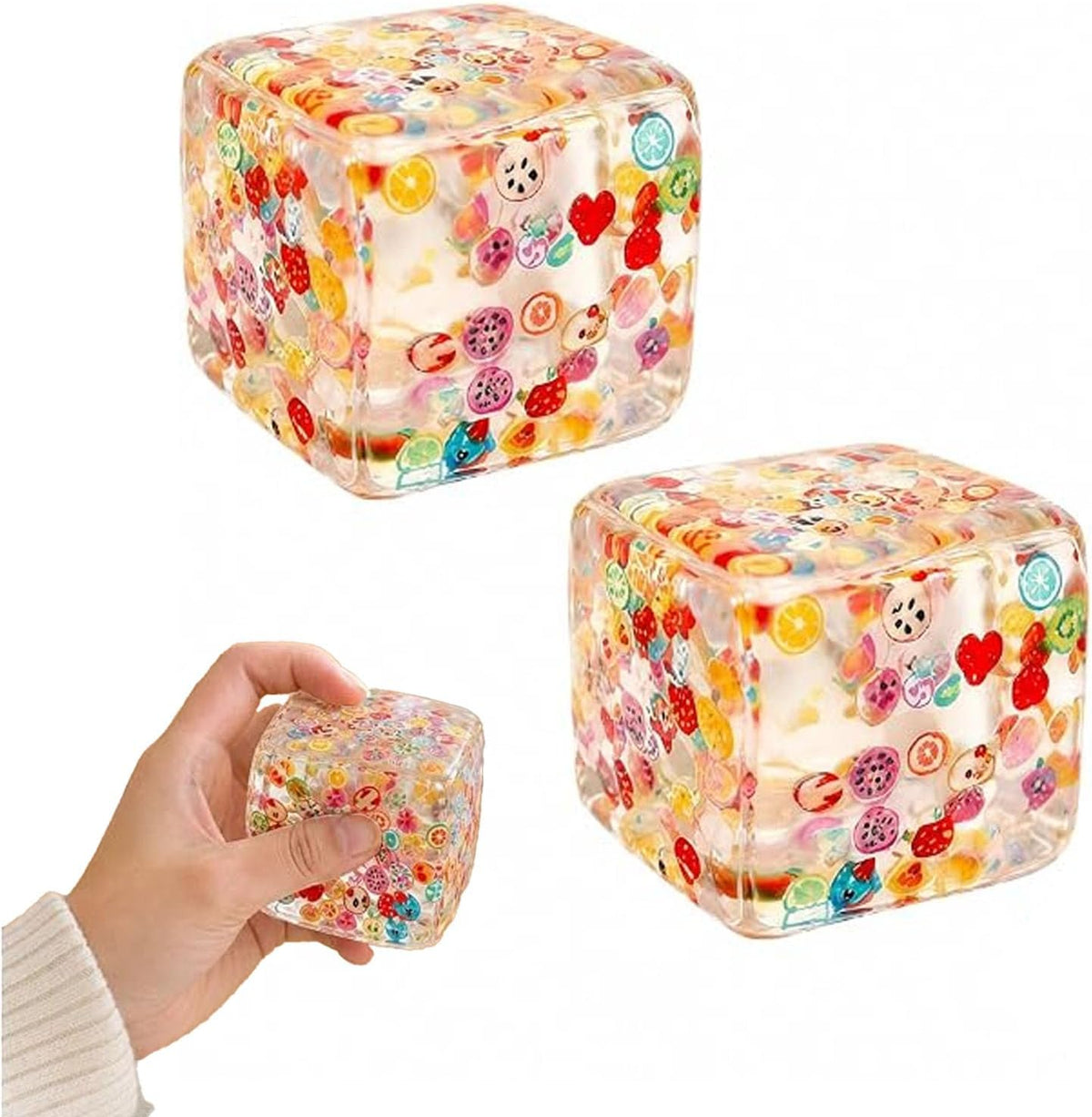 NKMJOK 2 cubos de estrés, decoraciones de cubos de frutas, herramie...