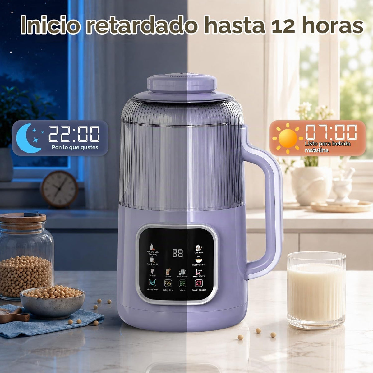 Flelano Máquina automática de leche de soja de 46 onzas, máquina el...