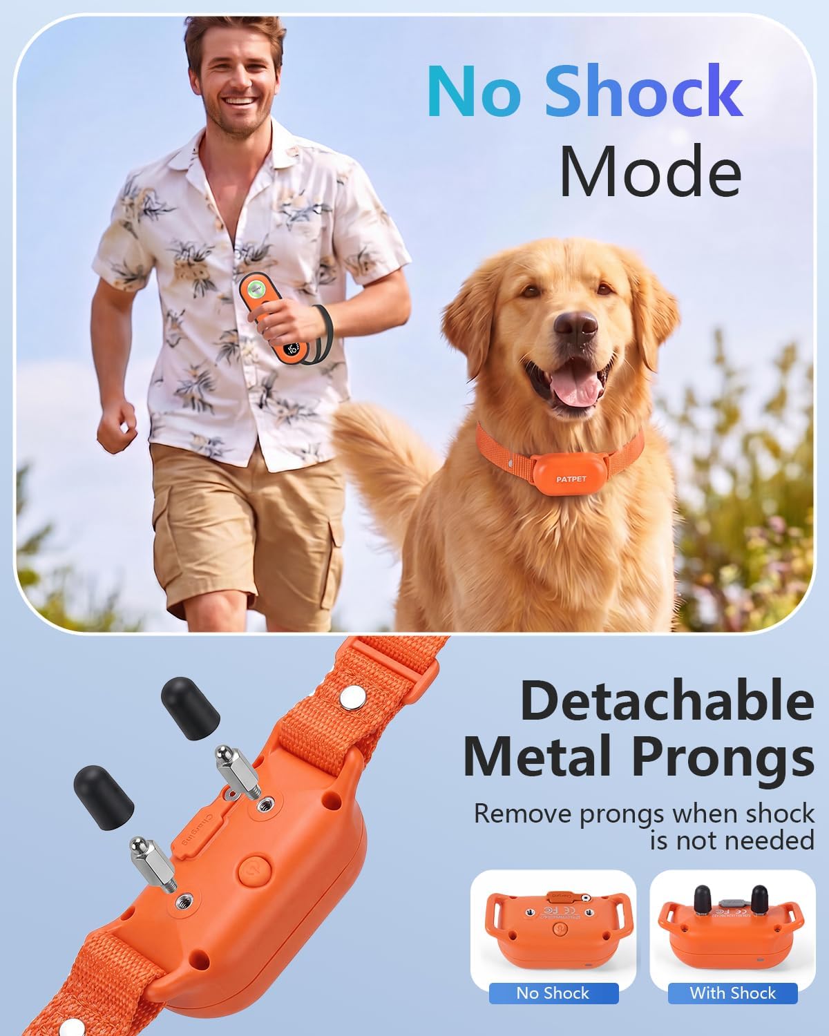 PATPET Collar de choque para perros, collar de entrenamiento de per...