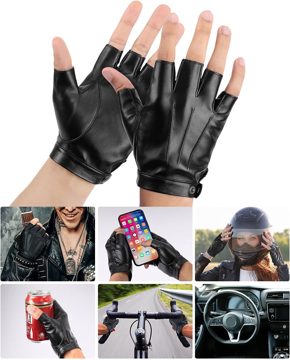 KEMIMOTO Guantes de conducción sin dedos, de cuero sintético PU, pa...
