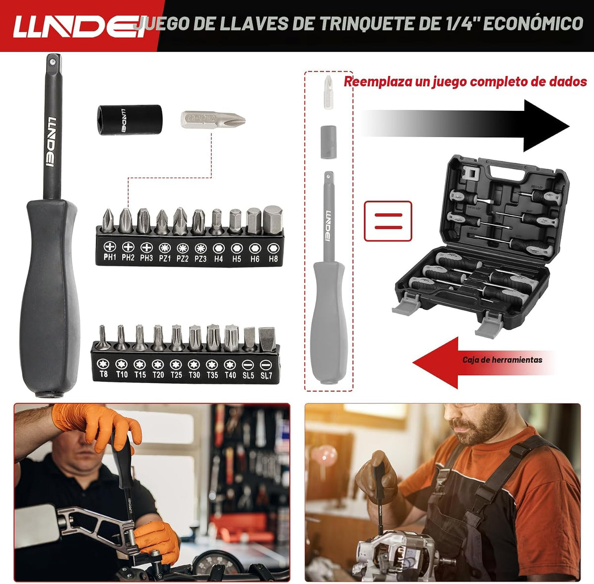 LLNDEI Juego de llaves de impacto de trinquete de 1\/4 pulgada de 8...