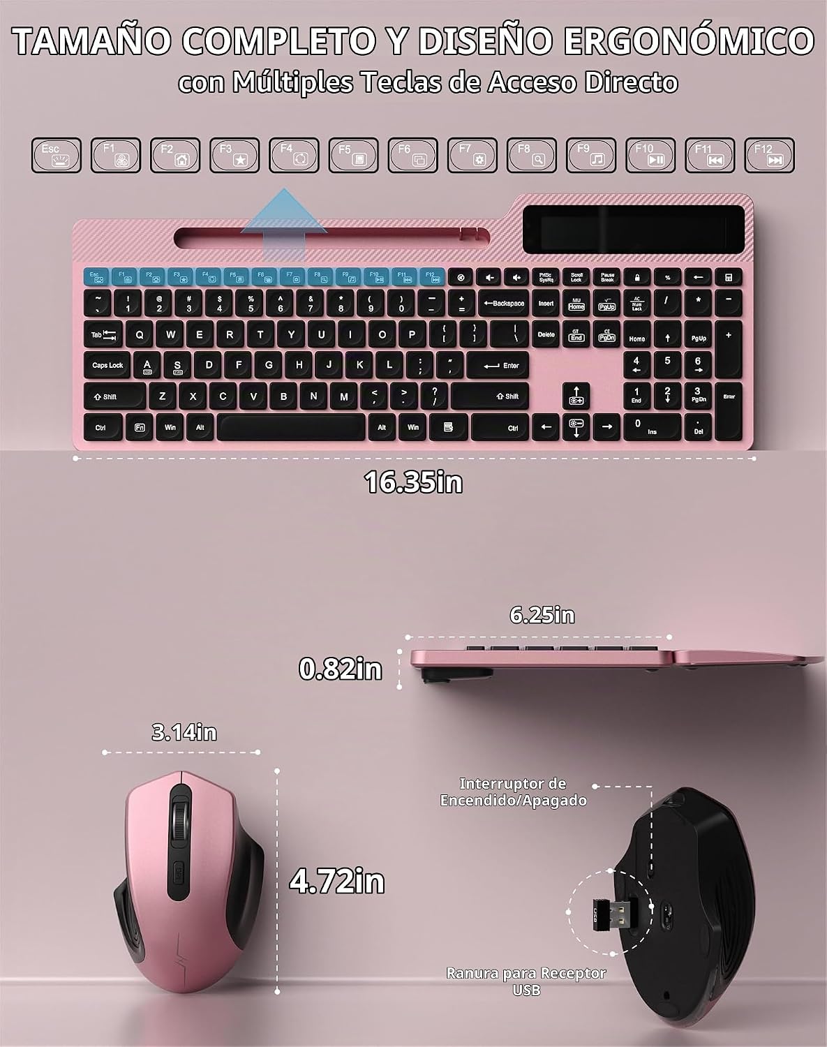 Combo de teclado y mouse inalámbricos, teclado ergonómico silencios...