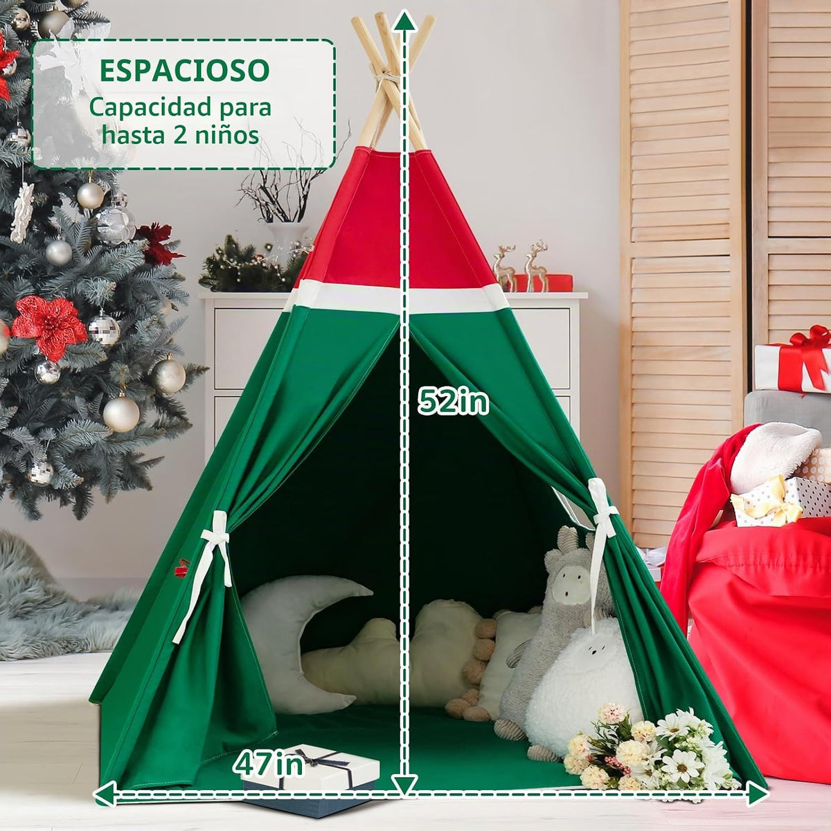 WIRHAO Tienda de campaña navideña para niños con colchoneta acolcha...