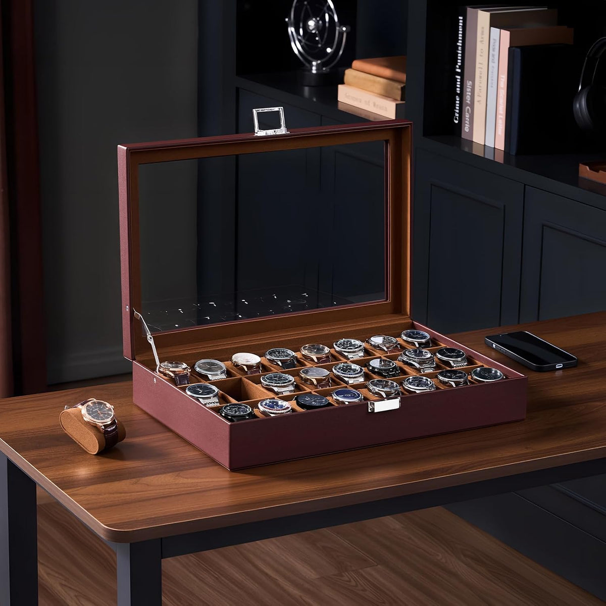 ProCase Caja de reloj para hombre, vitrina de 24 ranuras con tapa d...
