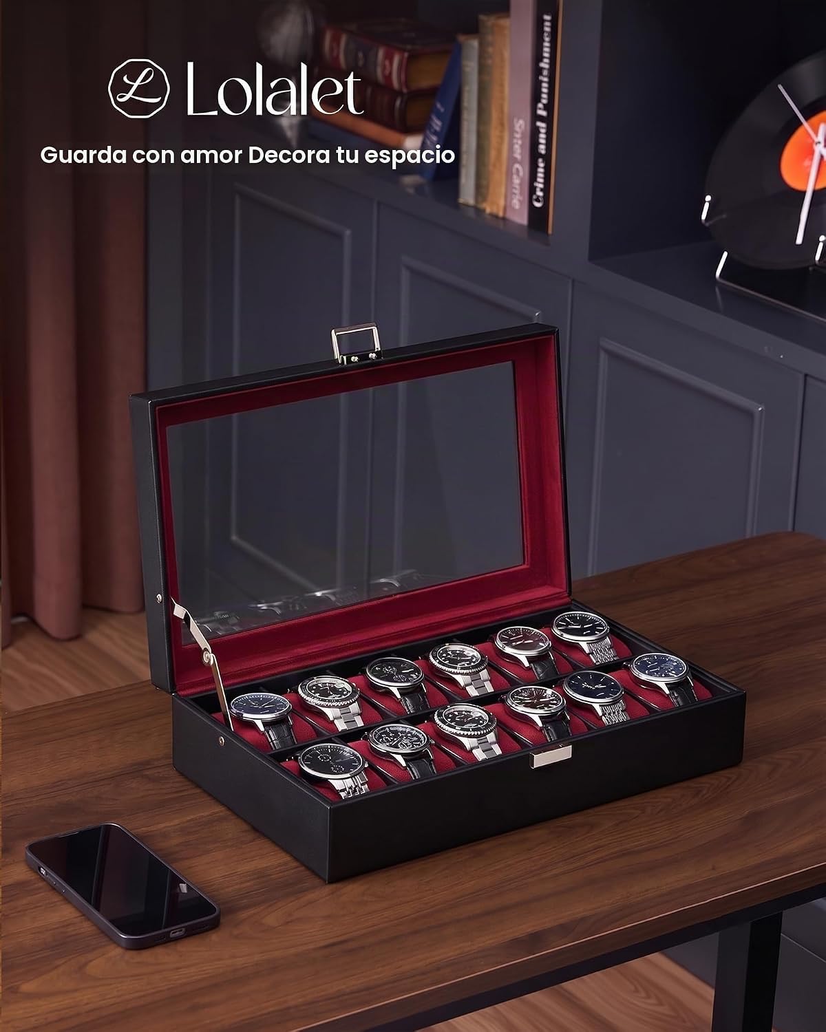 Lolalet Caja de Reloj para Hombre, Caja expositora de 12 Ranuras co...
