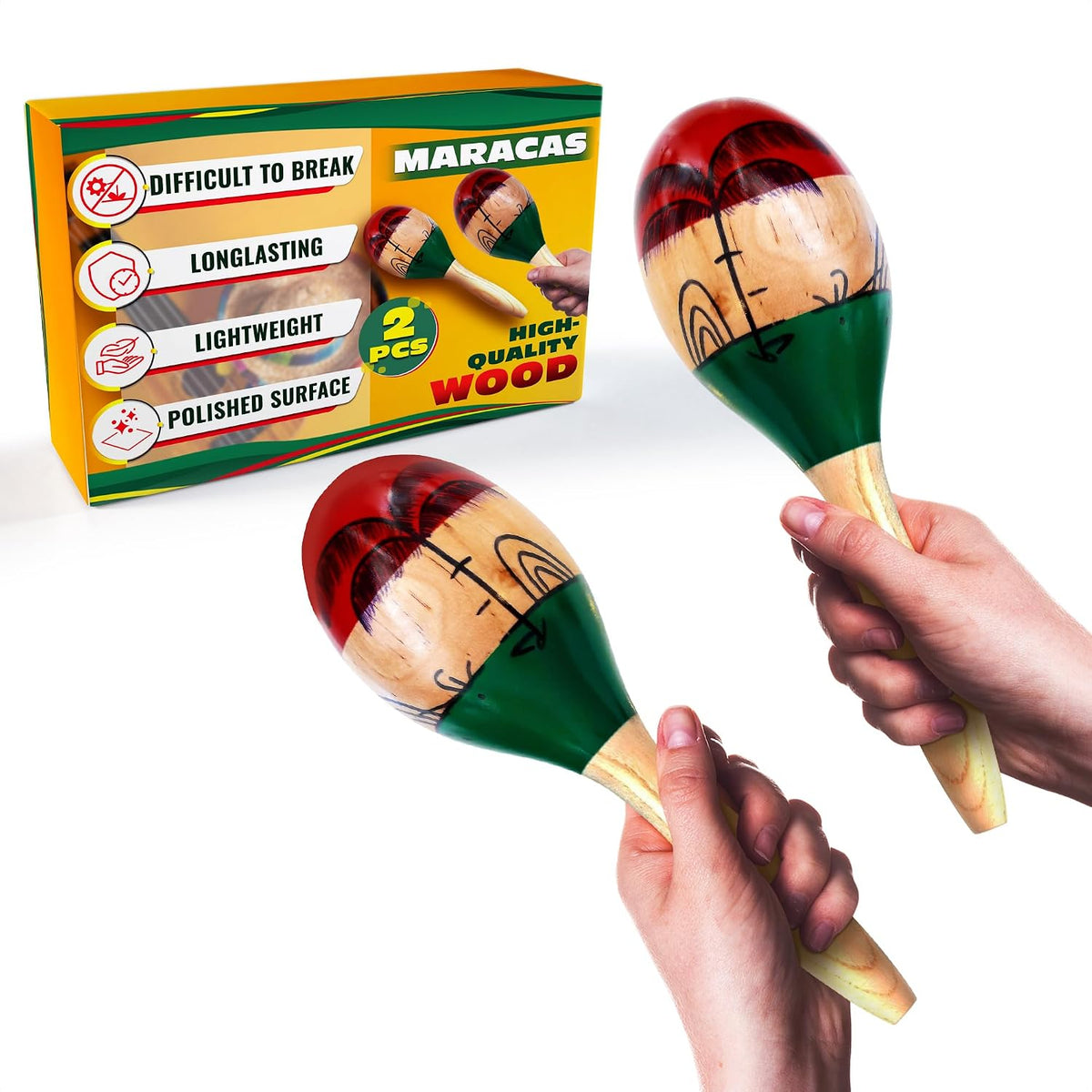 2 Maracas mexicanas para niños y adultos, 9.6 pulgadas, construcció...