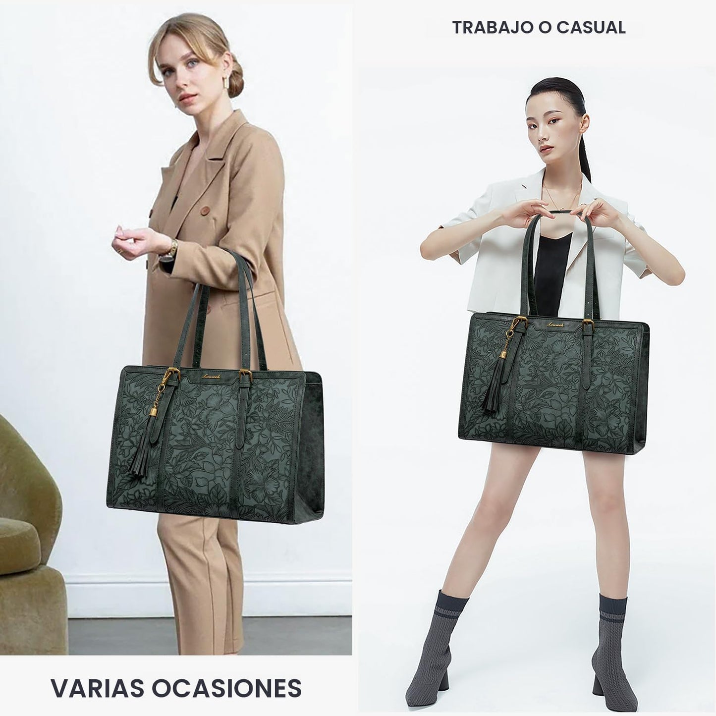 LOVEVOOK Bolsa para laptop para mujer, de piel vintage, de 15.6 pul...