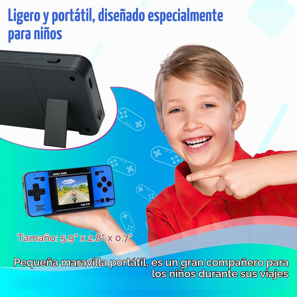 Juego de mano para niños, videojuegos integrados de 220 bits de 32...