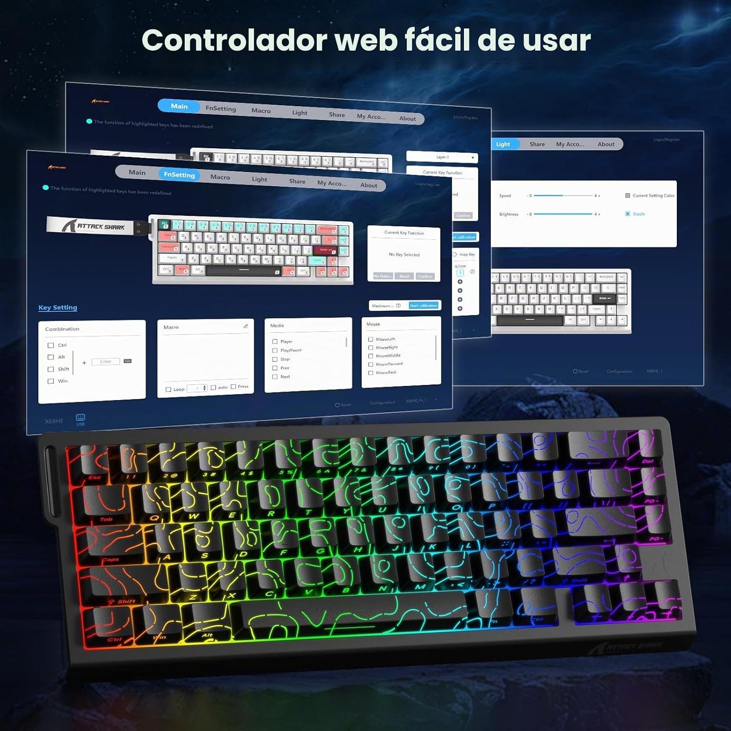 Teclado de Juego ATTACK SHARK X68 HE con 8000Hz de Disparo Rápido,...