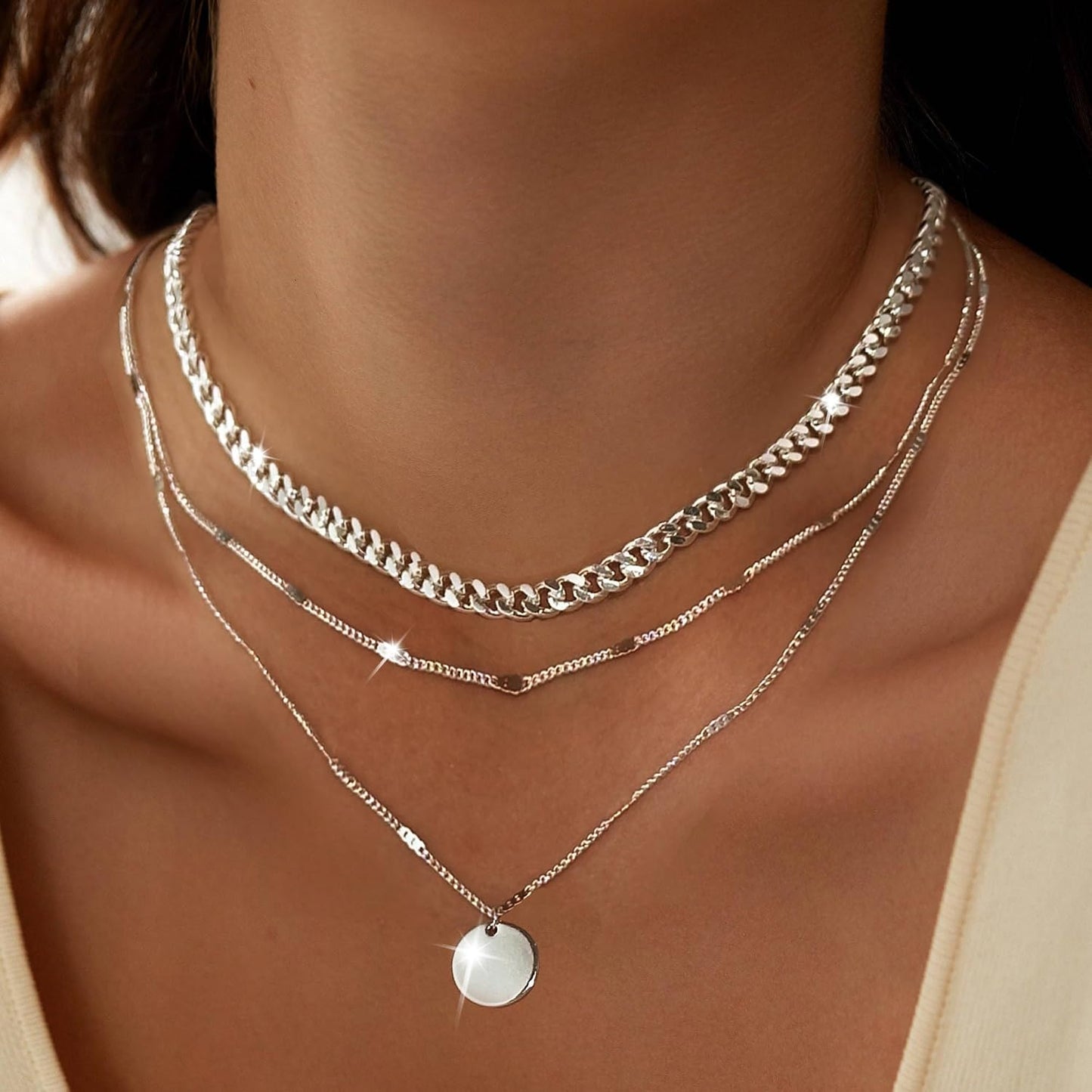 Cuzmly - Collares en capas de plata para mujer, conjunto de collare...