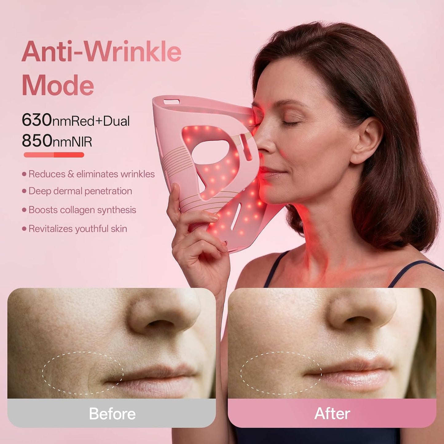 Graart Terapia de luz roja para cara y mandíbula, mascarilla 4D apr...