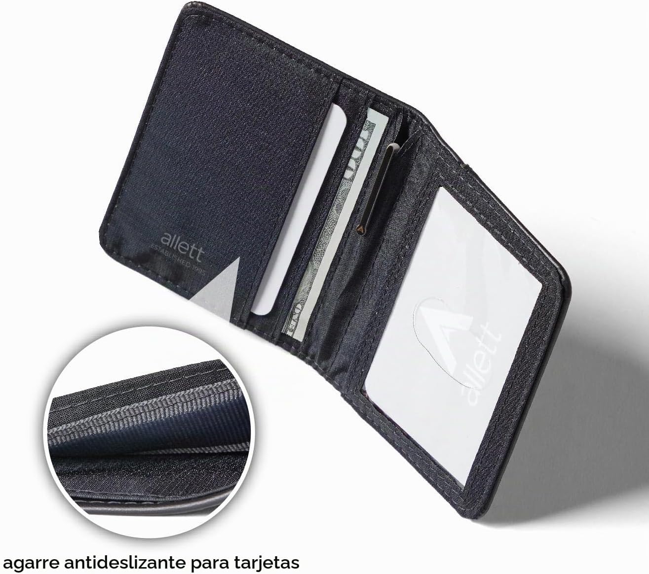Allett Cartera híbrida para tarjetas, piel, bloqueo RFID, diseño ve...