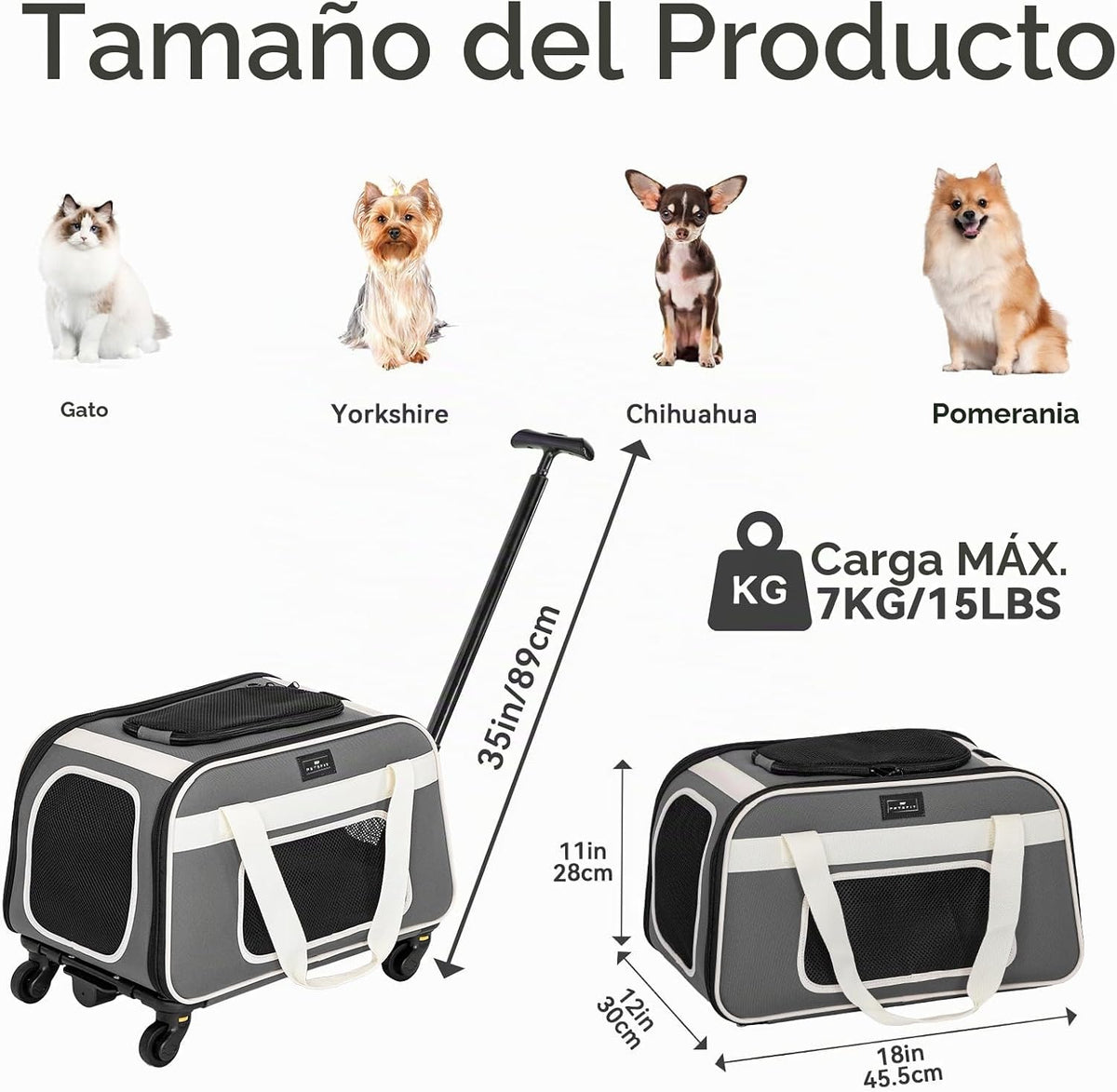 PETSFIT Transportador para gatos aprobado por aerolíneas con ruedas...