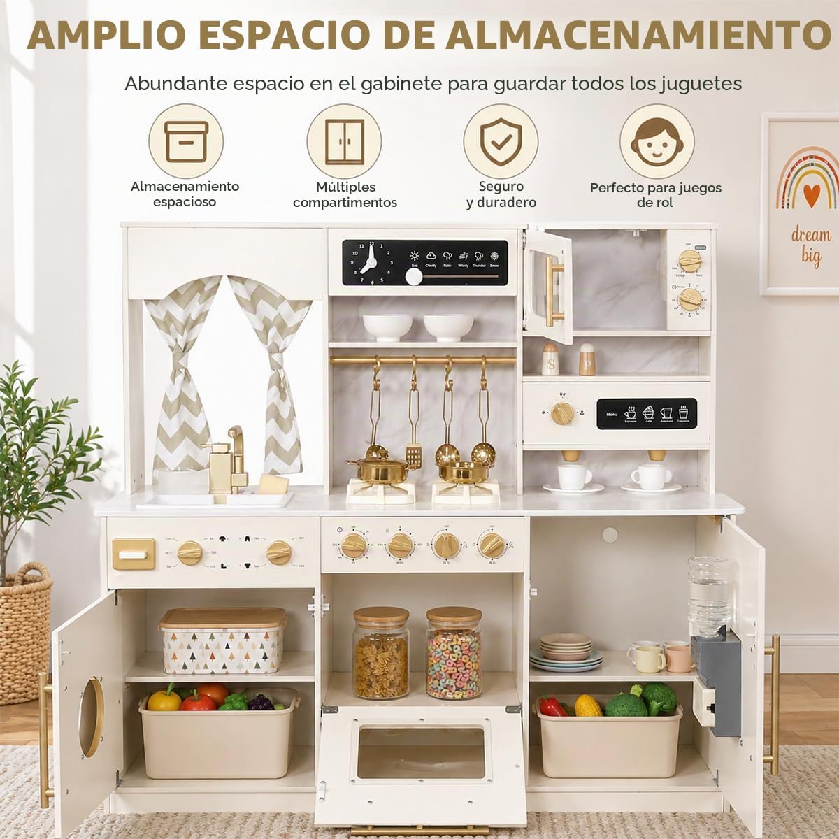 Juego de Cocina de Juguete de Madera con Máquina de Hielo, Dispensa...