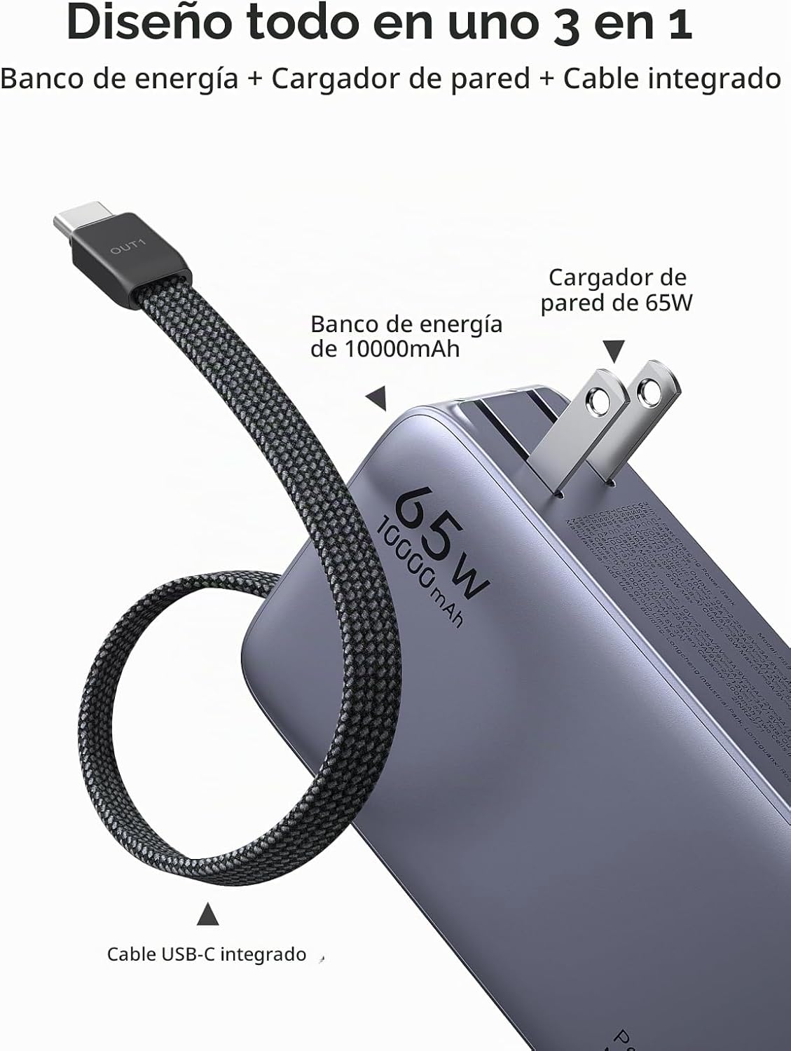 UGREEN 3-en-1 10000mAh 45W Banco de energía con cargador de pared p...