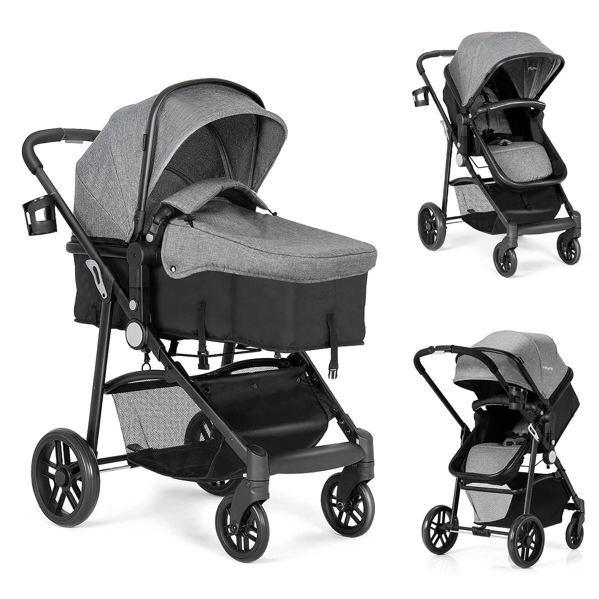 BABY JOY Cochecito de bebé, 2 en 1 cuna convertible a cochecito, si...