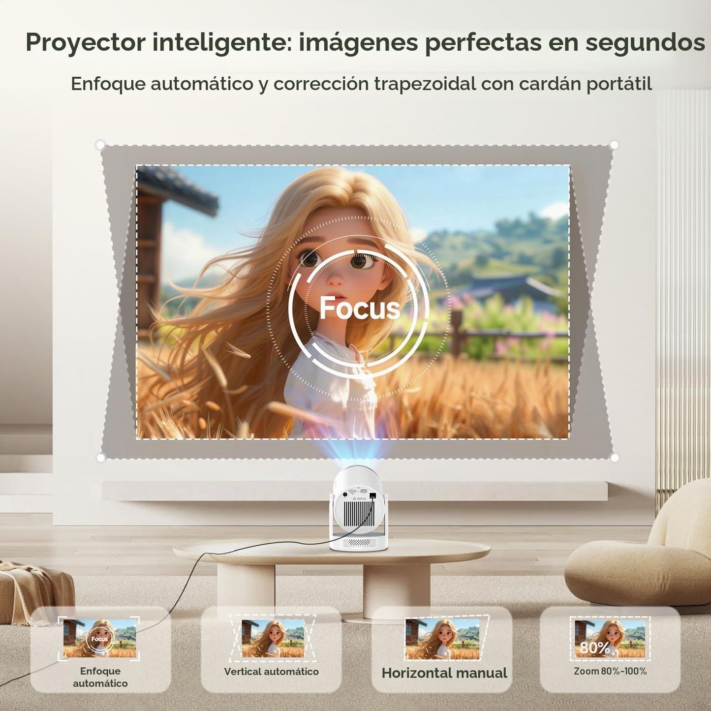 Mini proyector con Wifi 6 y Bluetooth 5.4, proyector portátil intel...