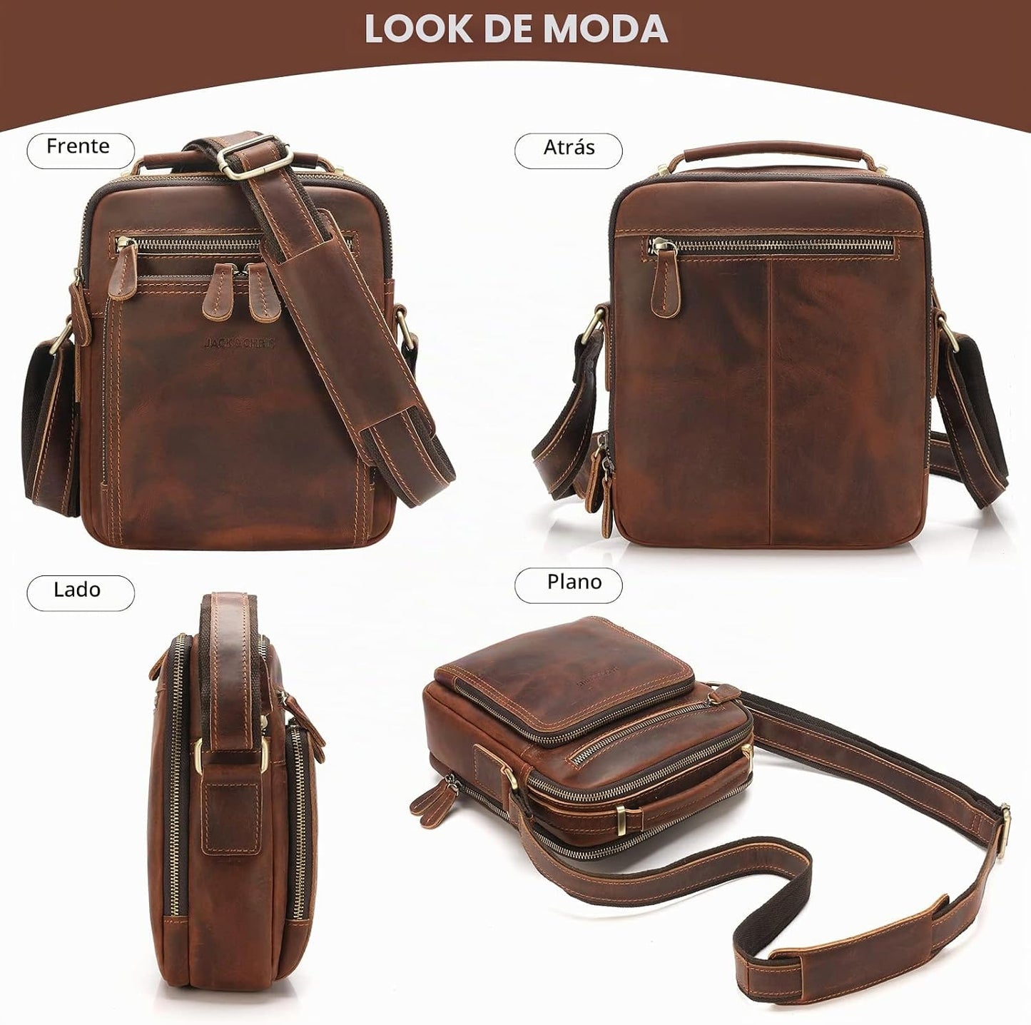 Jack&amp;Chris Bolso Mensajero de Cuero para Hombre, Bolso Bandoler...