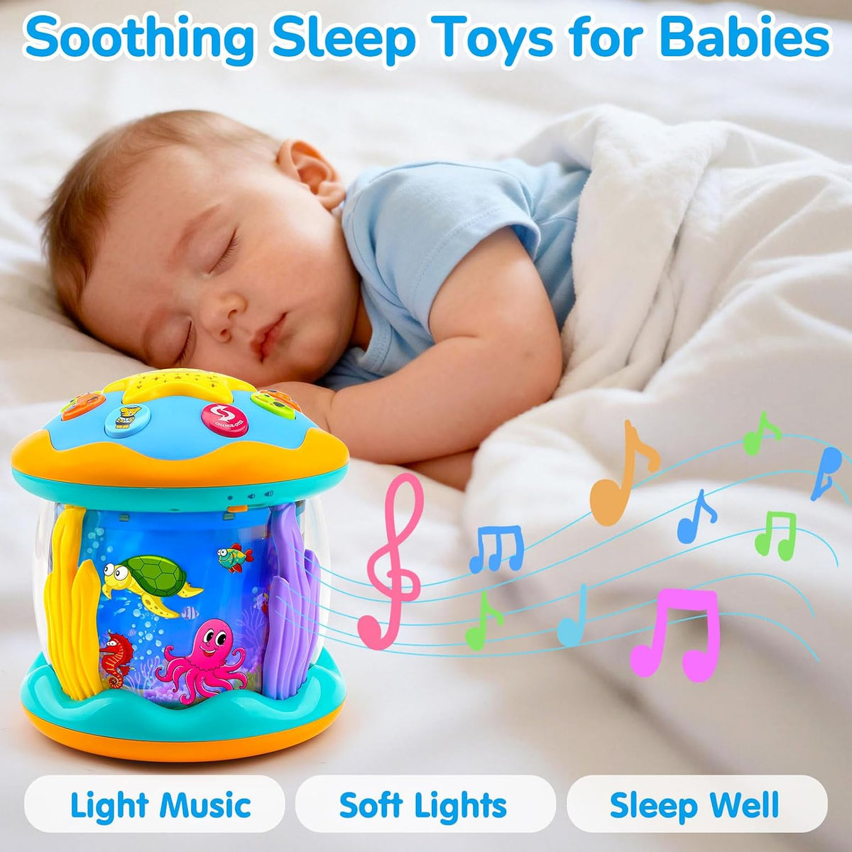Tsomtto Juguete musical de pato y proyector de océano para bebés |...