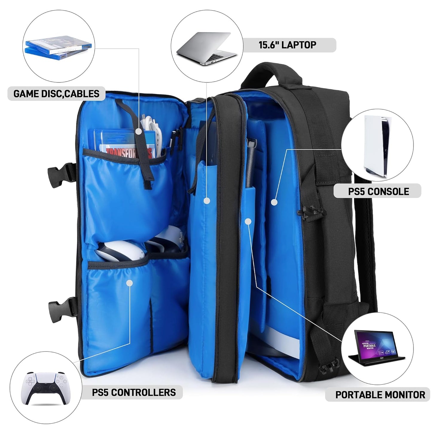 PGmoon Mochila de viaje compatible con consola PS5\/PS5 Slim\/PS5 P...