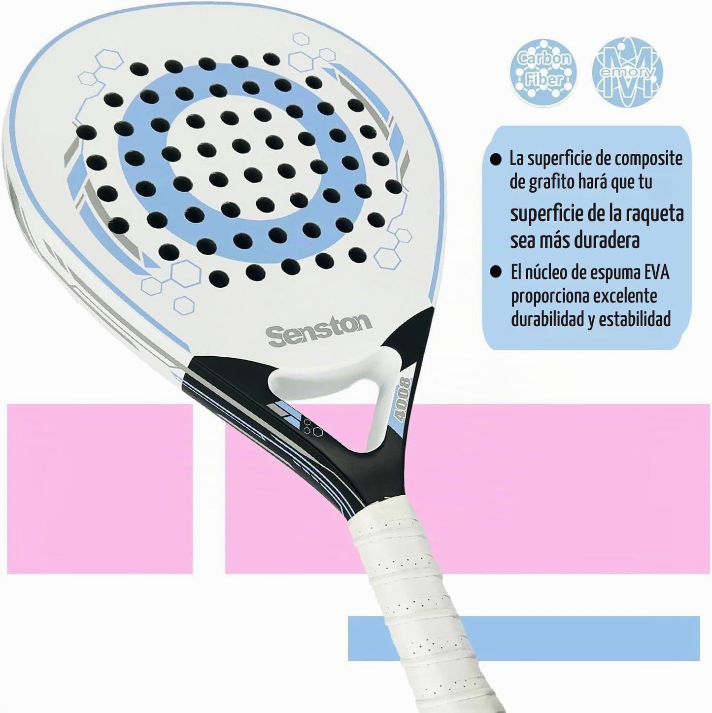 Senston Raqueta de pádel con superficie de fibra de carbono con núc...