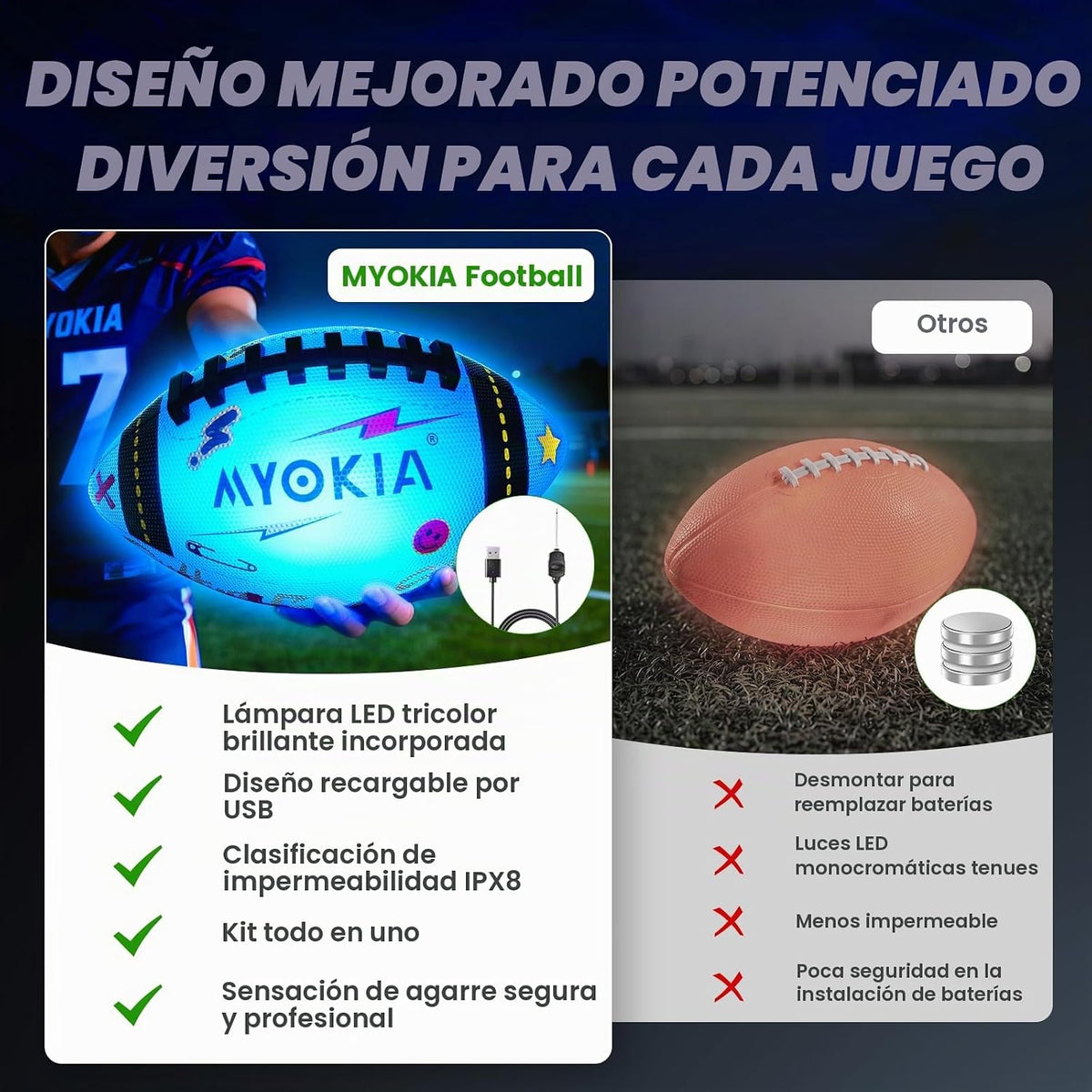 MYOKIA Balón de fútbol que brilla en la oscuridad, regalo de cumple...
