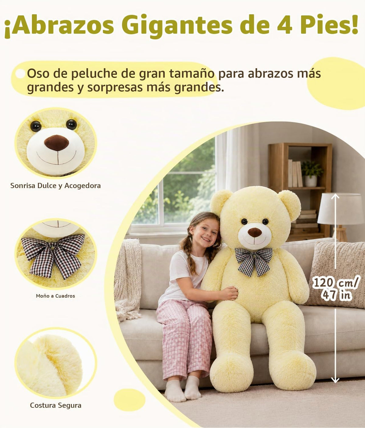 MaoGoLan Oso de peluche gigante de 47 pulgadas, regalo clásico de f...