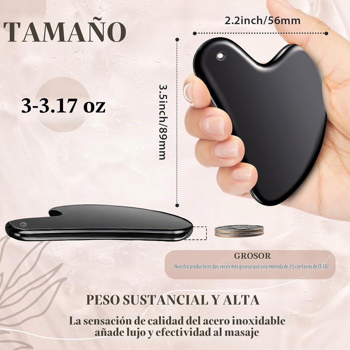 Nuanchu Herramienta facial Gua Sha de acero inoxidable 304, negro,...