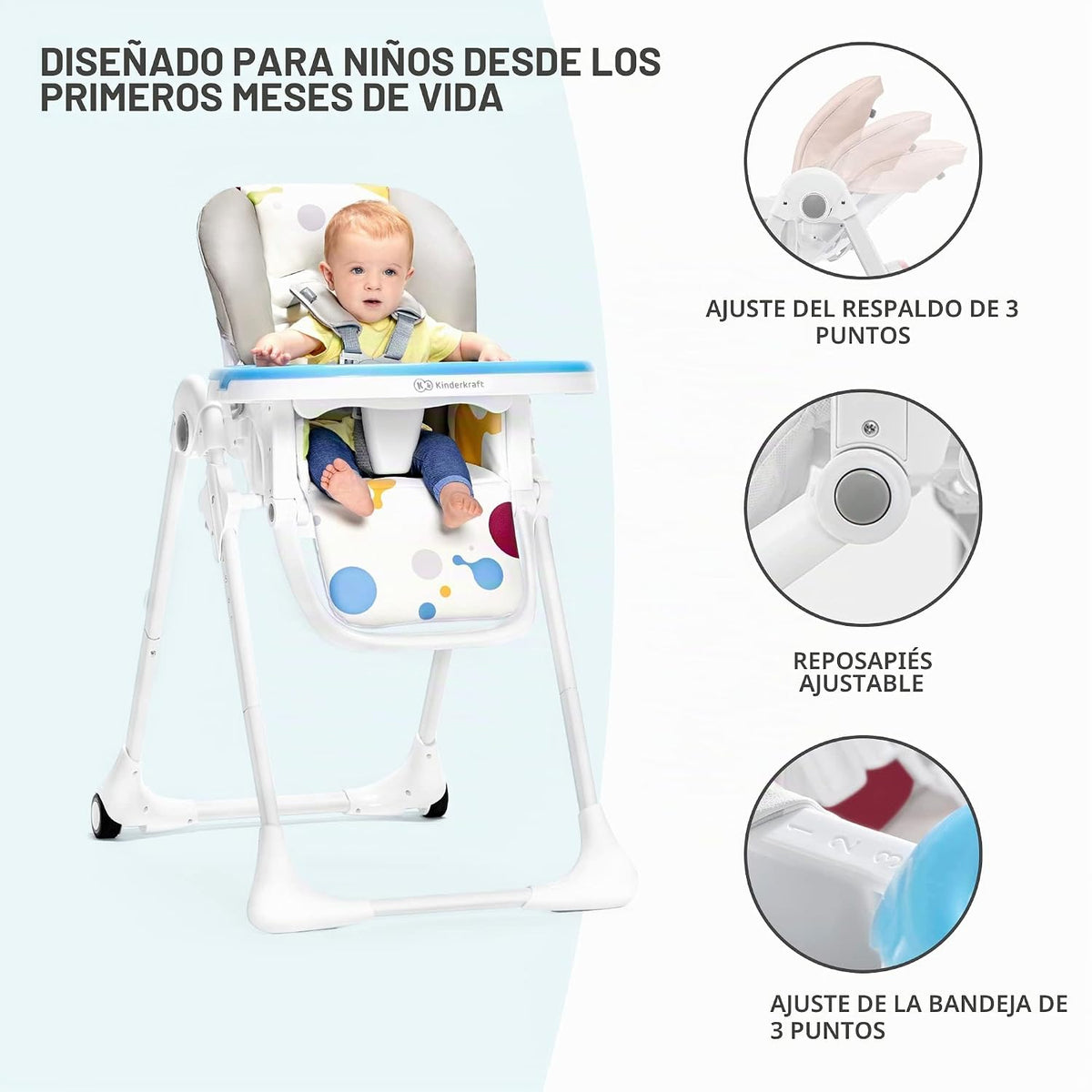 Kinderkraft Trona Yummy, silla de bebé, ergonómica, cómoda, reclina...