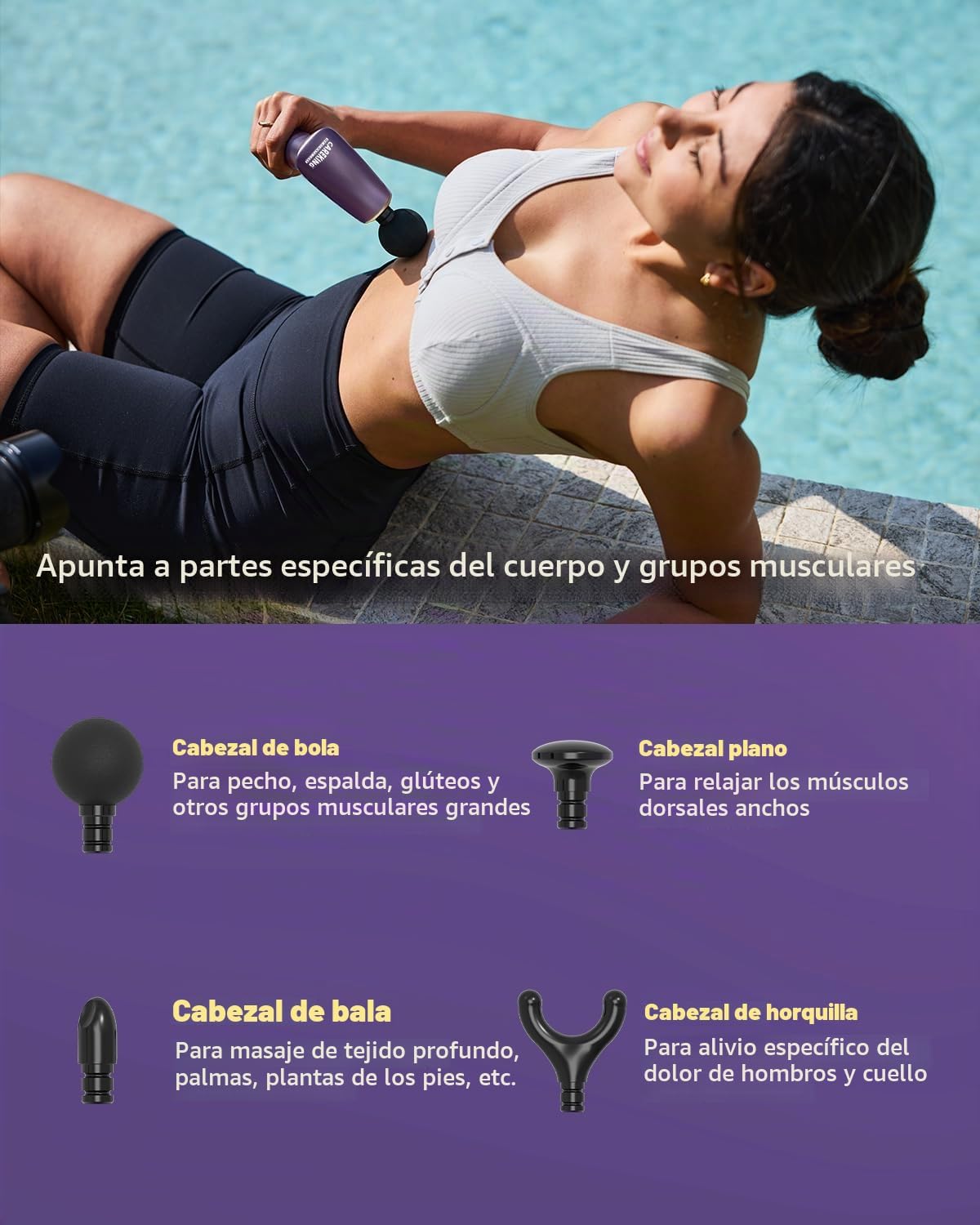 Pistola de masaje muscular desmontable 2 en 1, tejido profundo con...