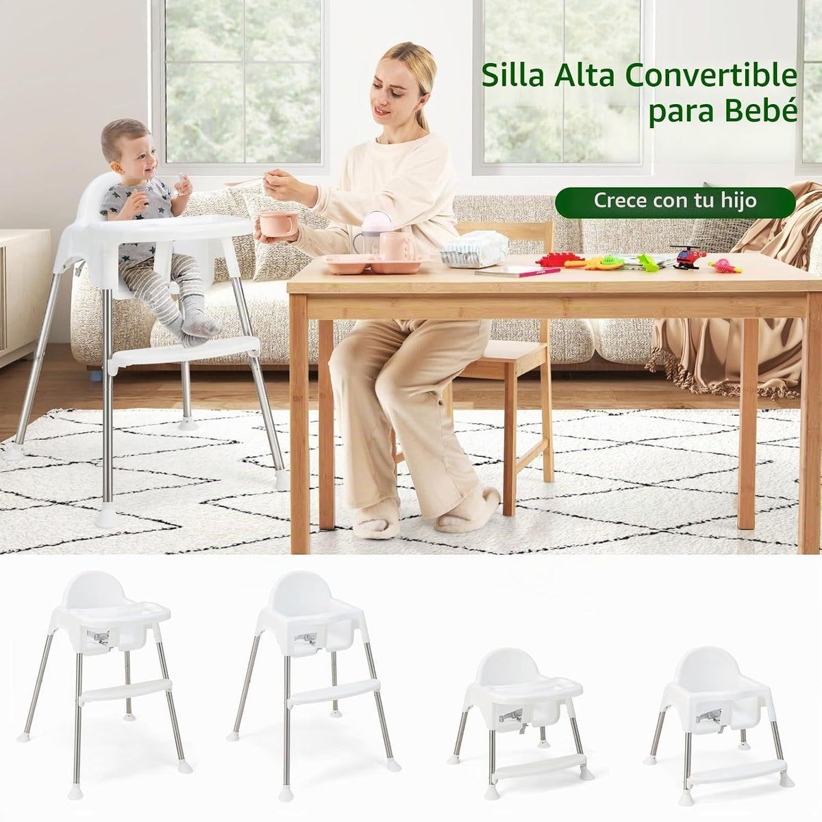 HONEY JOY Silla alta para bebé, silla alta convertible 4 en 1 para...