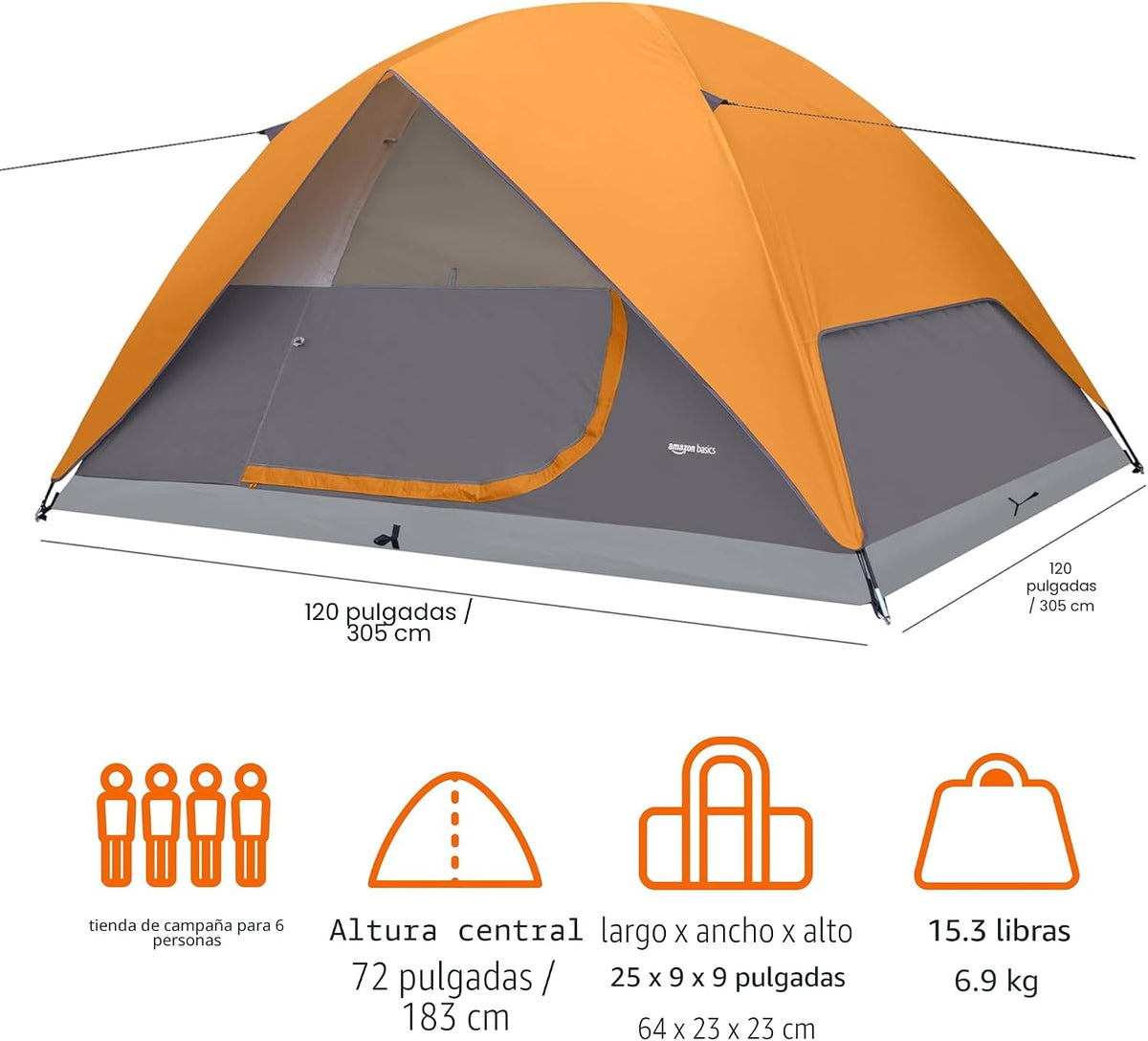 Amazon Basics Tienda de Campaña, Diseño de Domo para 3 Estaciones c...