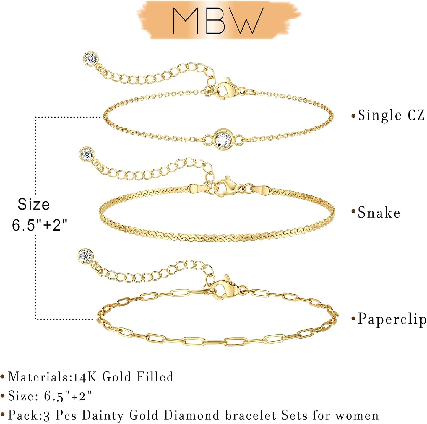 MBW Pulseras chapadas en plata para mujer, delicadas pulseras de pl...