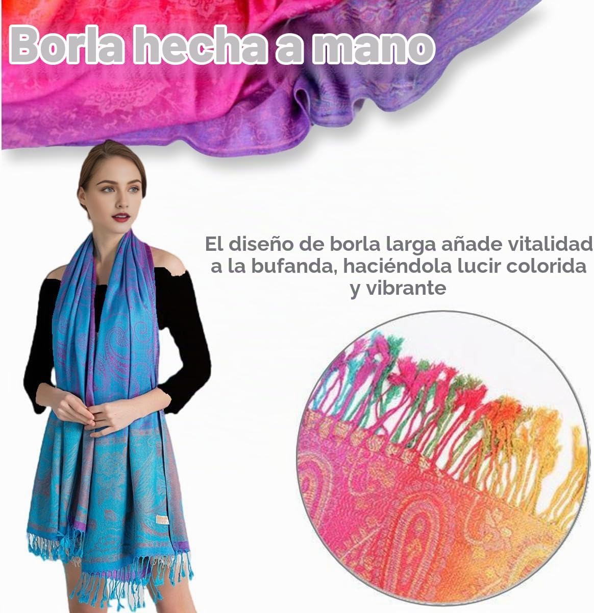 guiyal Bufanda suave vintage de jacquard de mezcla de algodón con b...
