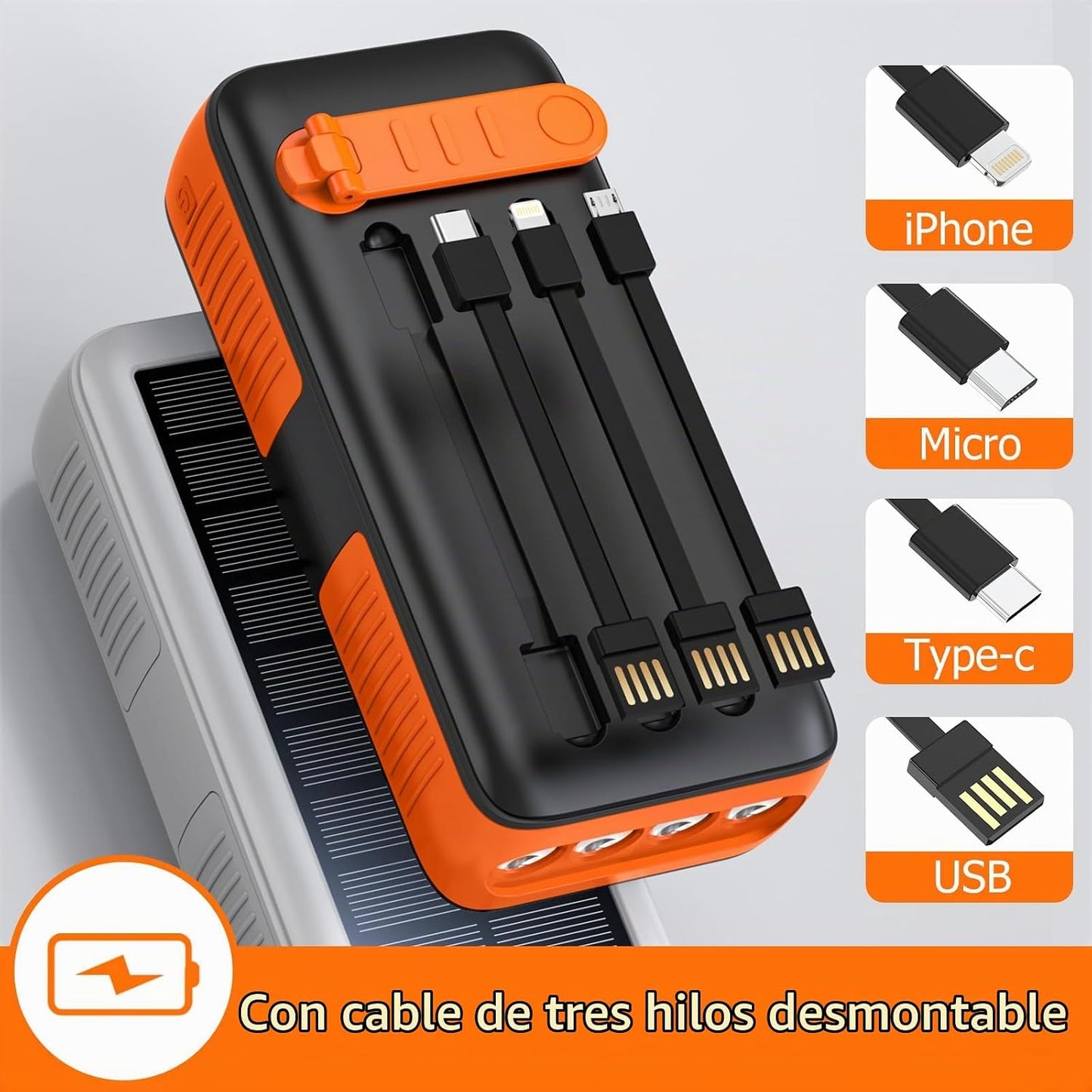 boogostore Cargador solar de 27000 mAh, cargador portátil con 4 sal...