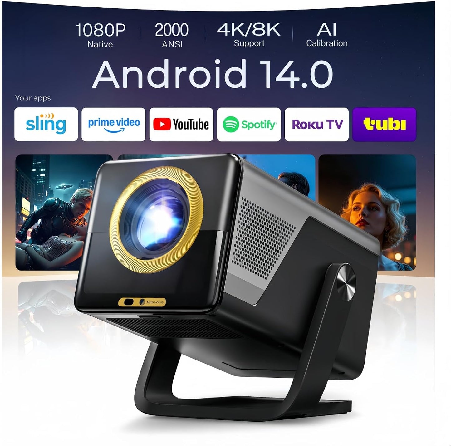 Proyector inteligente X7 2000 ANSI, 1080P nativo, soporte de entrad...