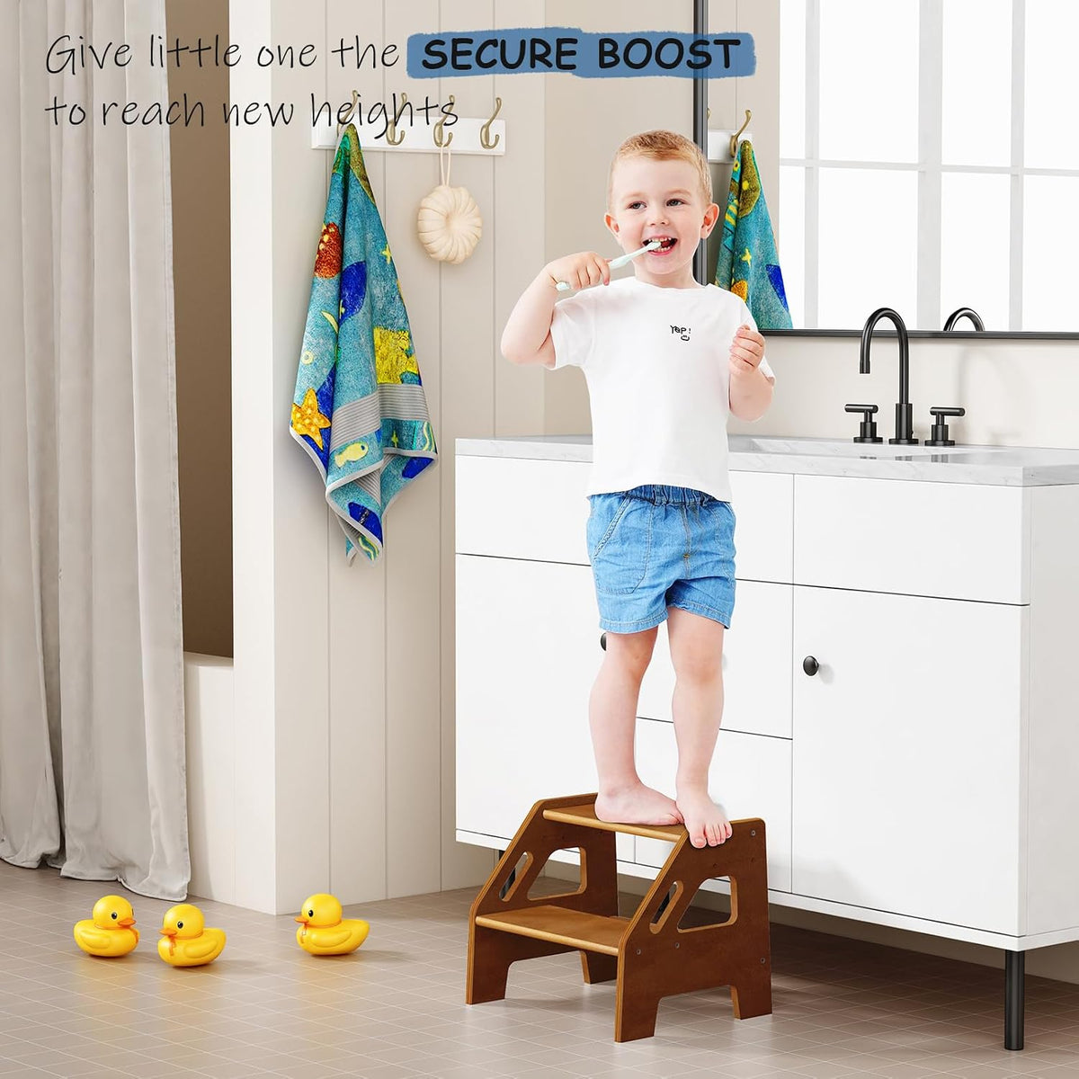 Harwaya Taburete de madera para fregadero de baño, taburete para ni...