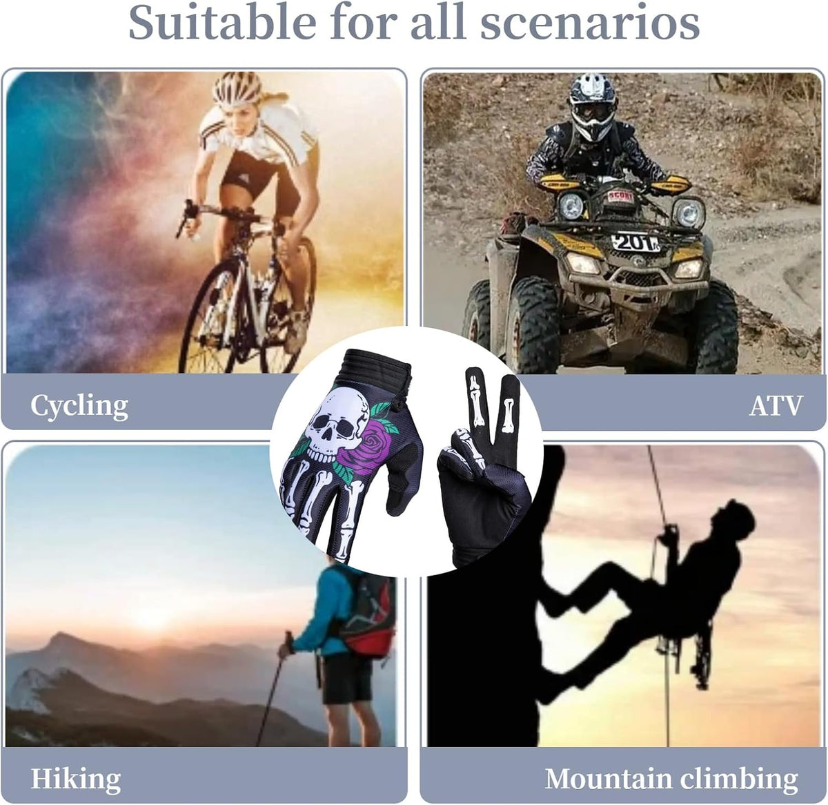 TATACLEA Guantes de ciclismo de calavera y esqueleto de rosas, tran...