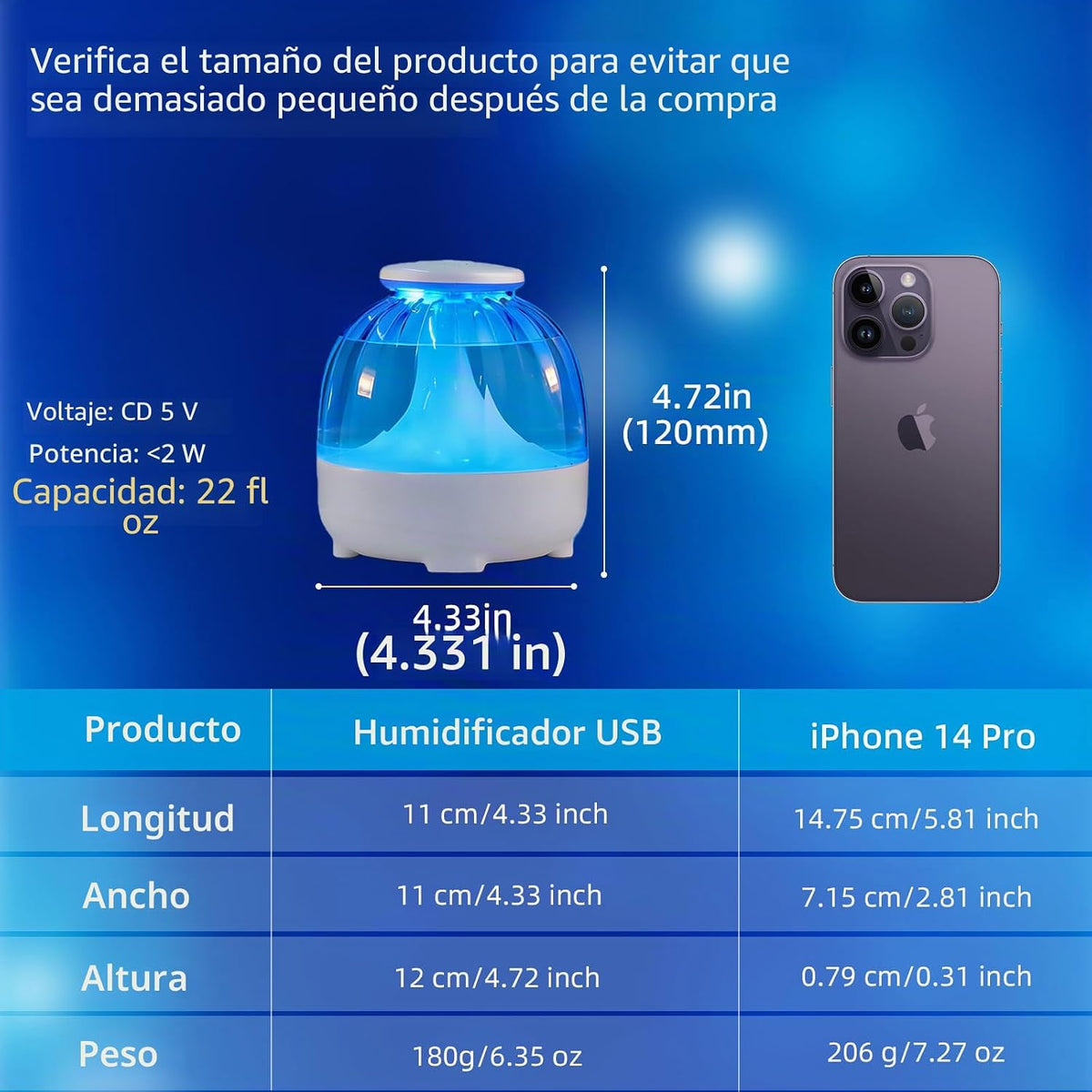 Humidificadores USB de 22 fl oz para dormitorio, humidificador de n...