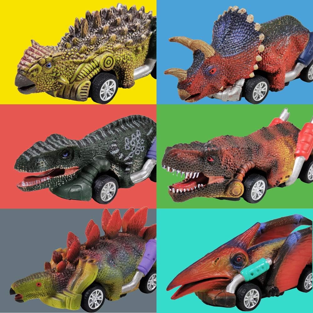 DINOBROS Coches de juguete de dinosaurio, paquete de 6 juguetes de...