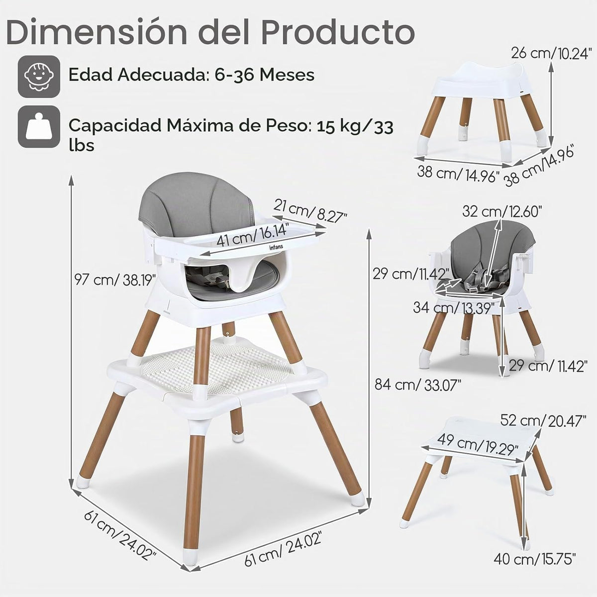 INFANS Silla alta para bebé, silla alta convertible 9 en 1 para beb...