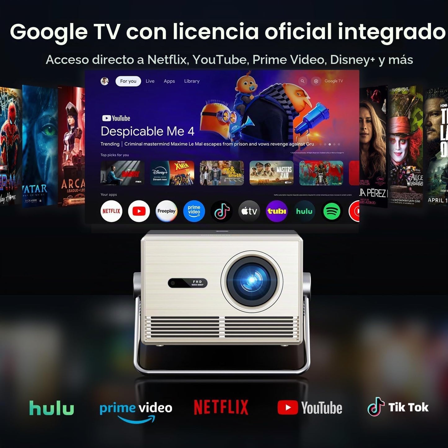 Proyector para exteriores con licencia oficial de Google TV 3000 AN...