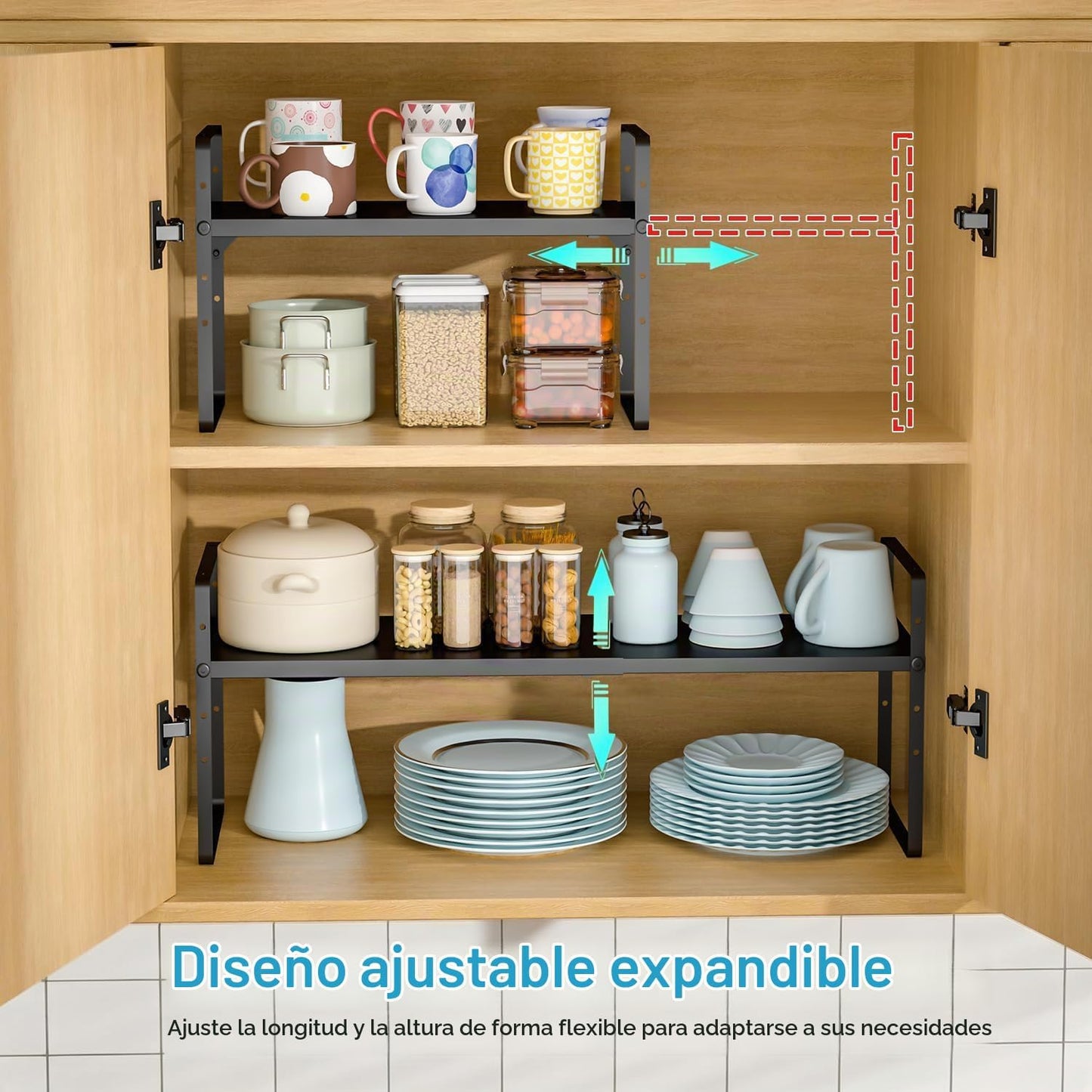 Juego de 2 organizadores de estantes expandibles, estantes apilable...