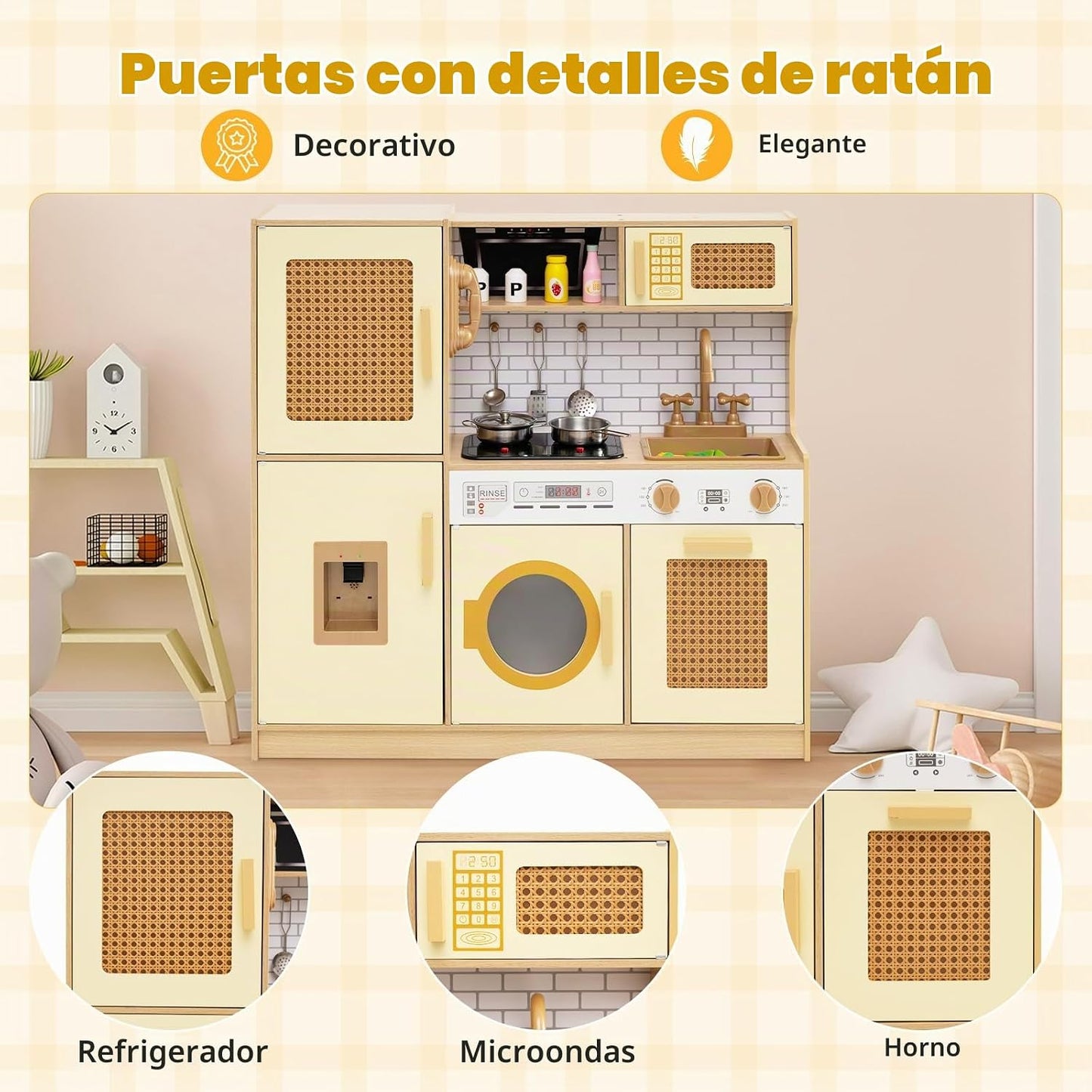 Costzon Juego de cocina para niños, juguete Montessori de madera pa...