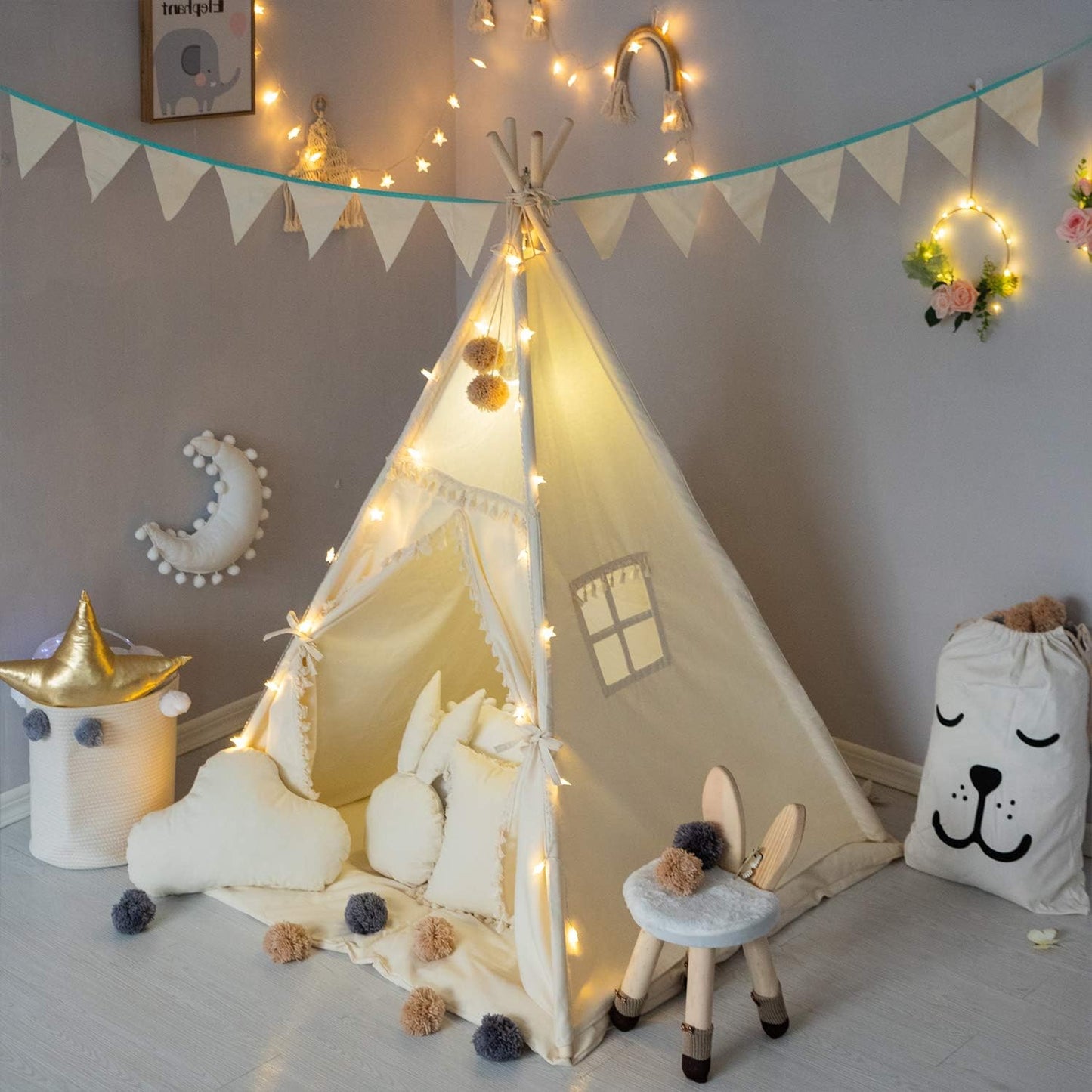 TreeBud Tienda de Campaña Tipi para Niños con Tapete Acolchado, Ban...