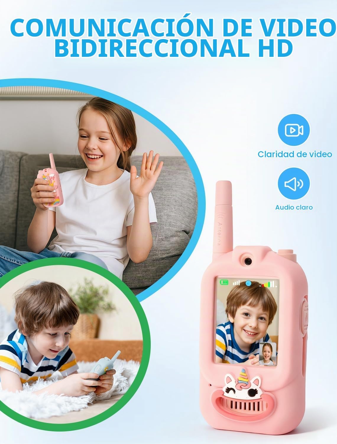 Walkie Talkies de video para niños, paquete de 2 recargables con pa...