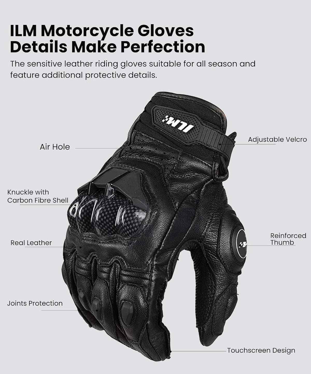 ILM guantes de motocicleta de cuero que permiten la circulación de...