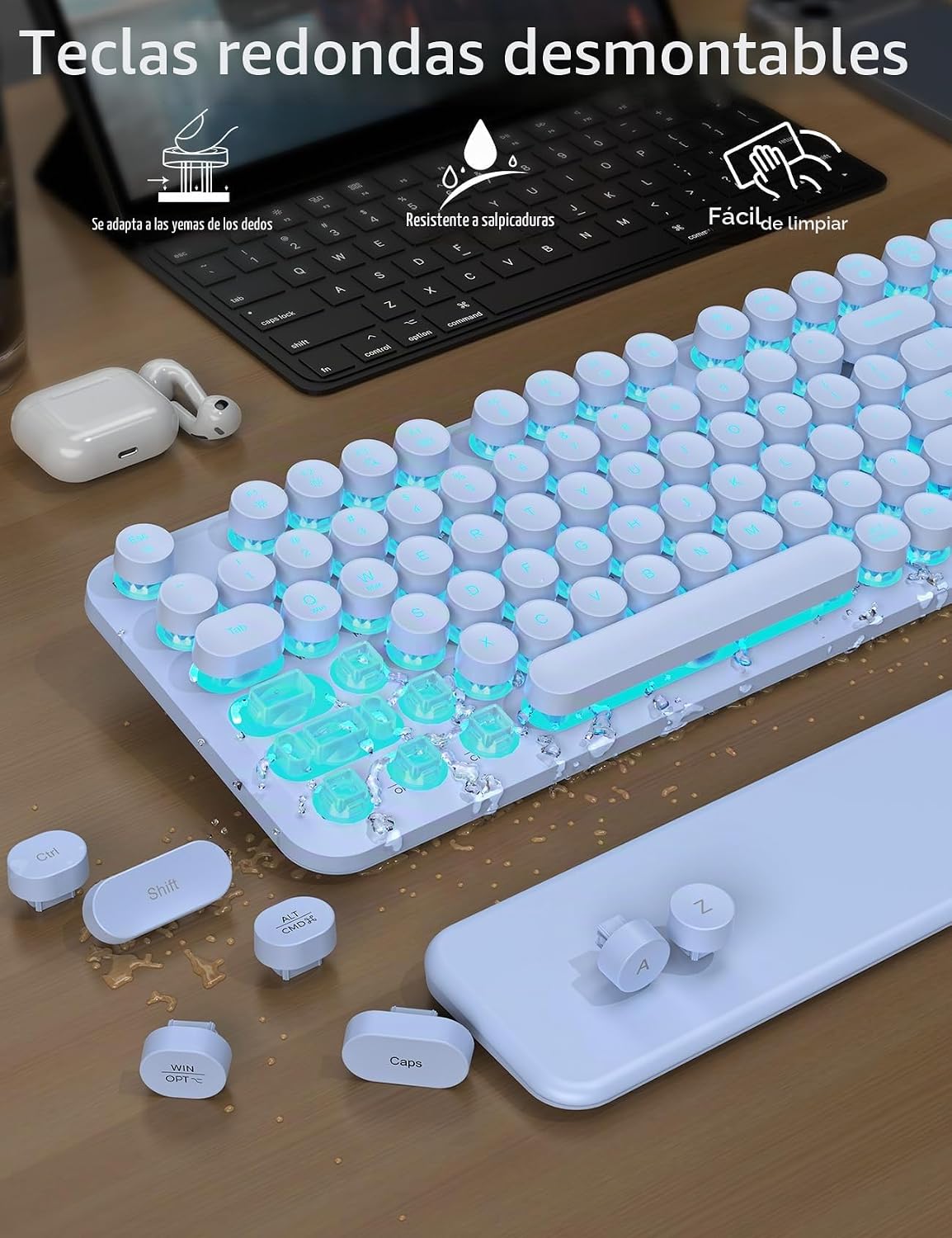 Teclado inalámbrico y mouse retroiluminados, teclado de máquina de...