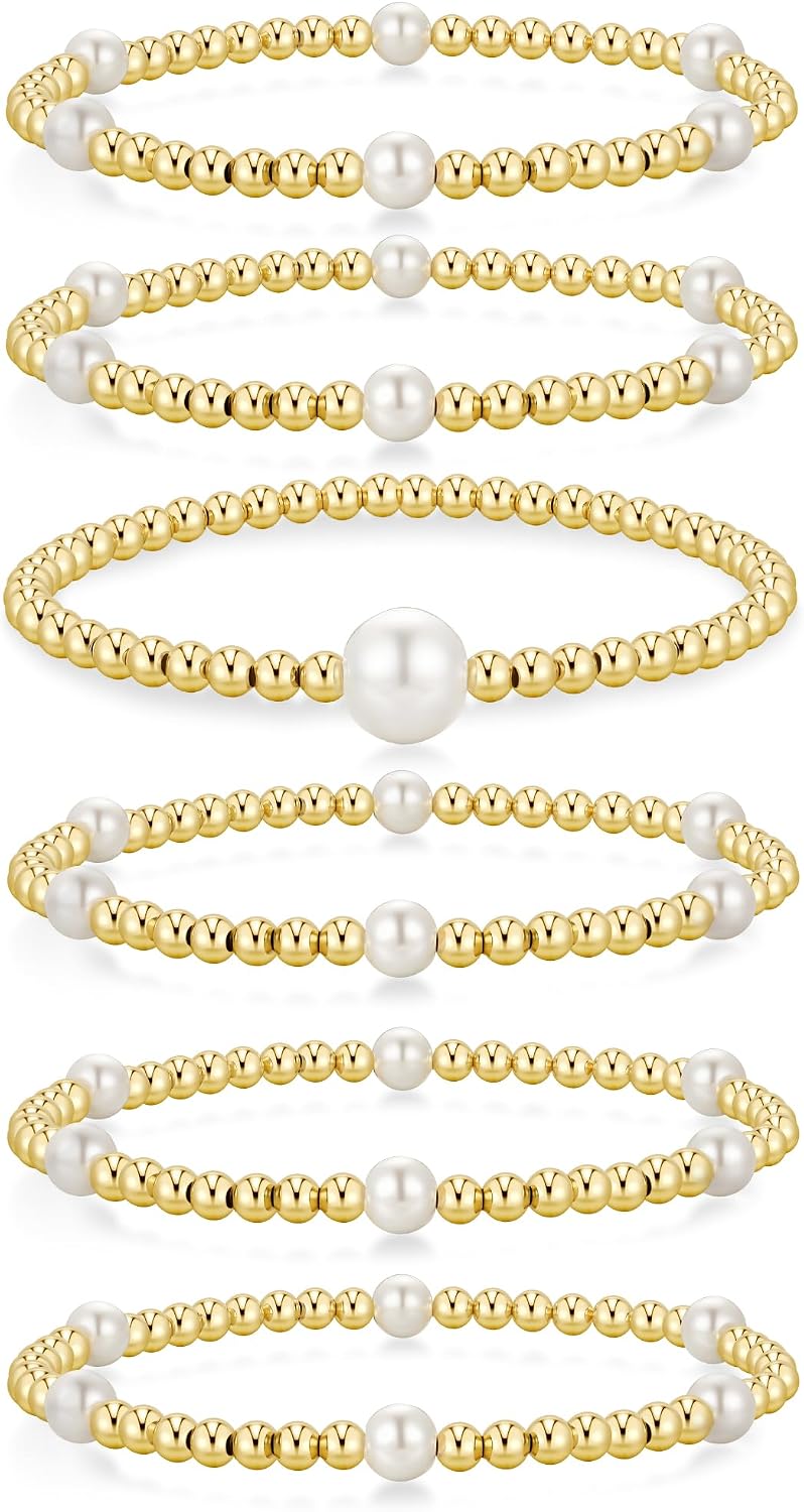 Yoosteel Juego de pulseras de cuentas de oro para mujeres, adolesce...
